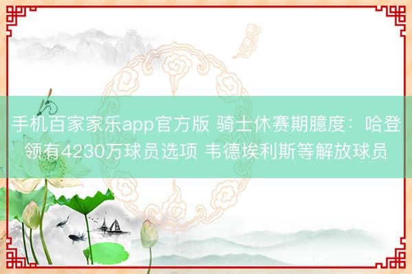 手机百家家乐app官方版 骑士休赛期臆度：哈登领有4230万球员选项 韦德埃利斯等解放球员
