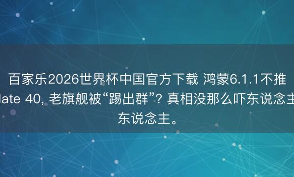 百家乐2026世界杯中国官方下载 鸿蒙6.1.1不推Mate 40, 老旗舰被“踢出群”? 真相没那么吓东说念主。
